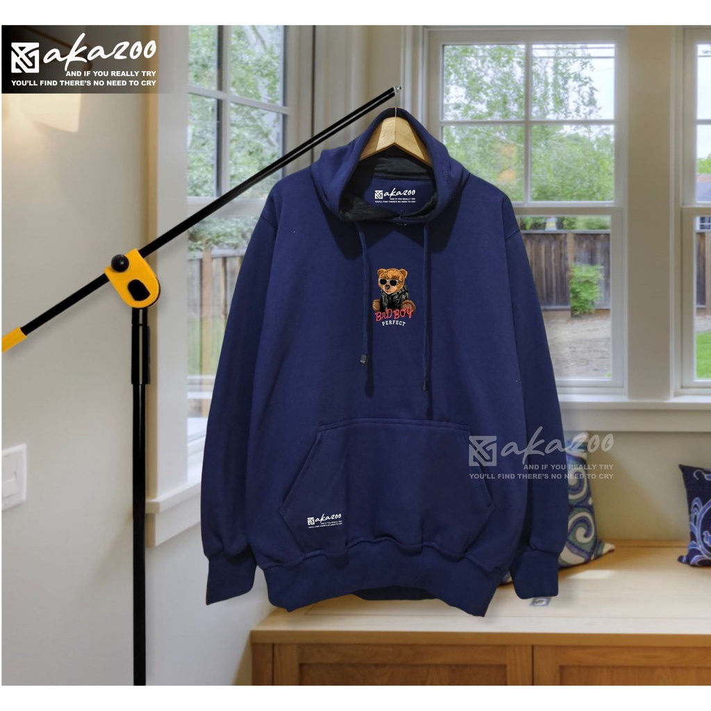 switer cowok sweater pria jpn akazoo warna navy blue GAMBAR PANDA BAD BOY PERFECT  hoodie pria distro original premium jumbo tebal sweater cowok kekinian murah 2022 hudy pria keren distro terlaris zipper hoodie ovesize korean style unisex premium akazoo