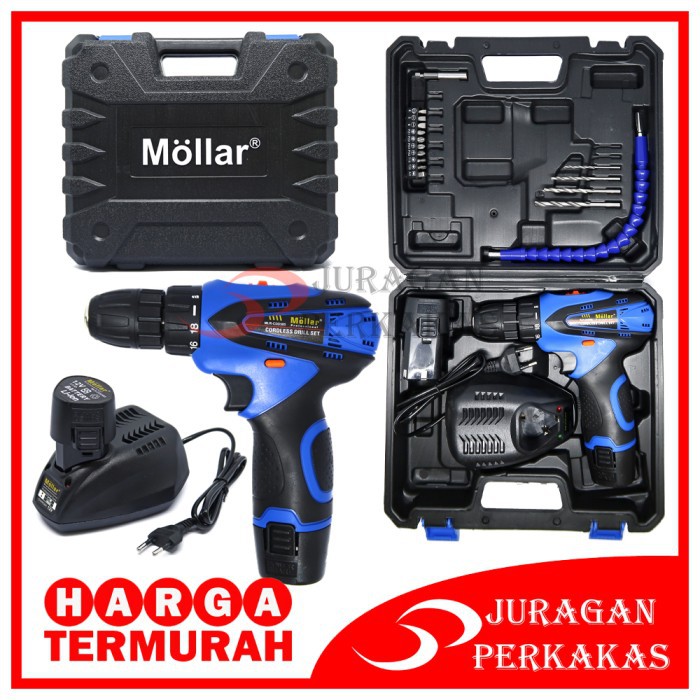 MOLLAR CDD585 MESIN BOR CHARGER BATERAI CORDLESS DRILL SET AKSESORIS