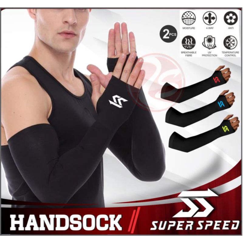 Manset tangan isi 2 pcs arm sleeve ss handsock super speed ss skindeker hitam aksesoris olahraga arm warmer skin deker voli manset lubang jempol pelindung lengan olahraga hitam polos