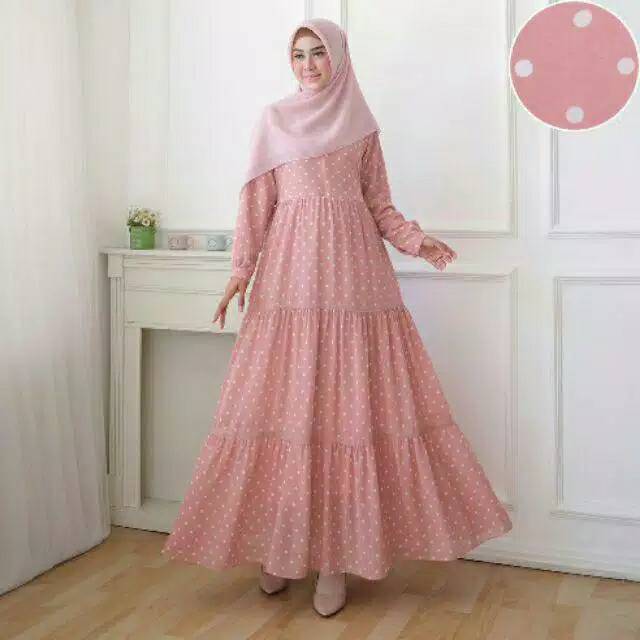 Gamis Karina Polka Susun/Gamis ceruty Polka