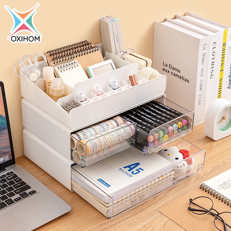 Oxihom Laci Plastik Susun Tempat Make Up Acrylic Kotak Penyimpanan