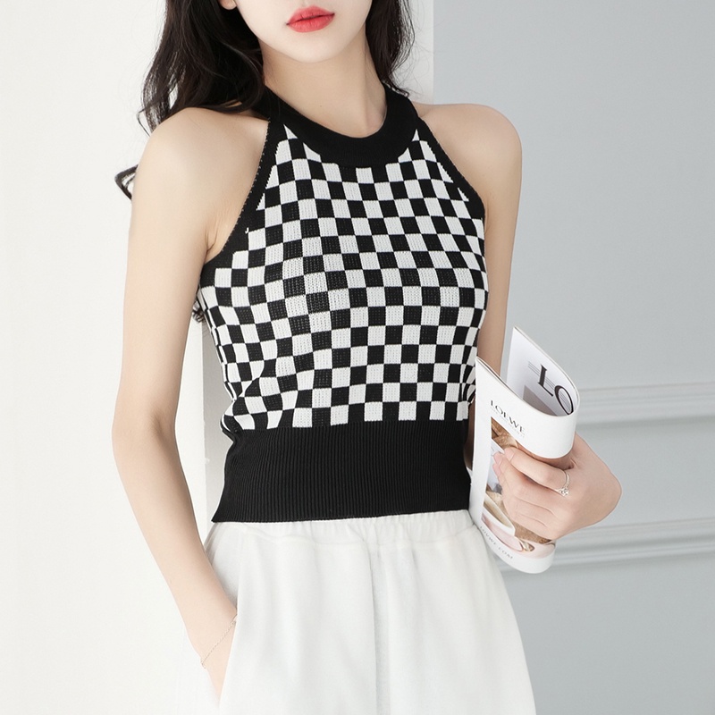 【Elegant】 Sleeveless Round Neck Letter Short Knitted Vest   7386