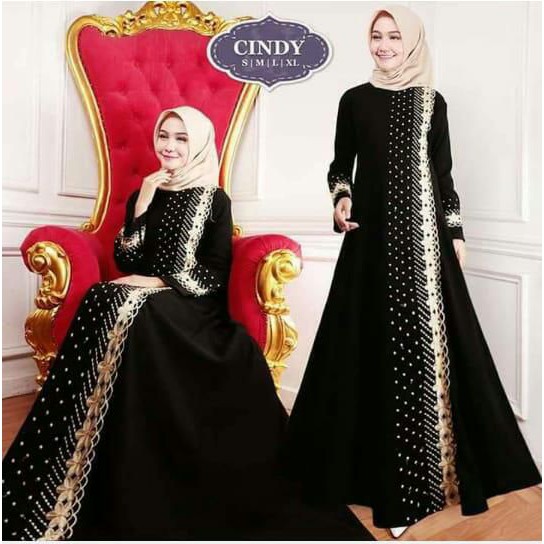 Abaya couple Arab Bordir Kimono Turkey India Jetblack Hitam