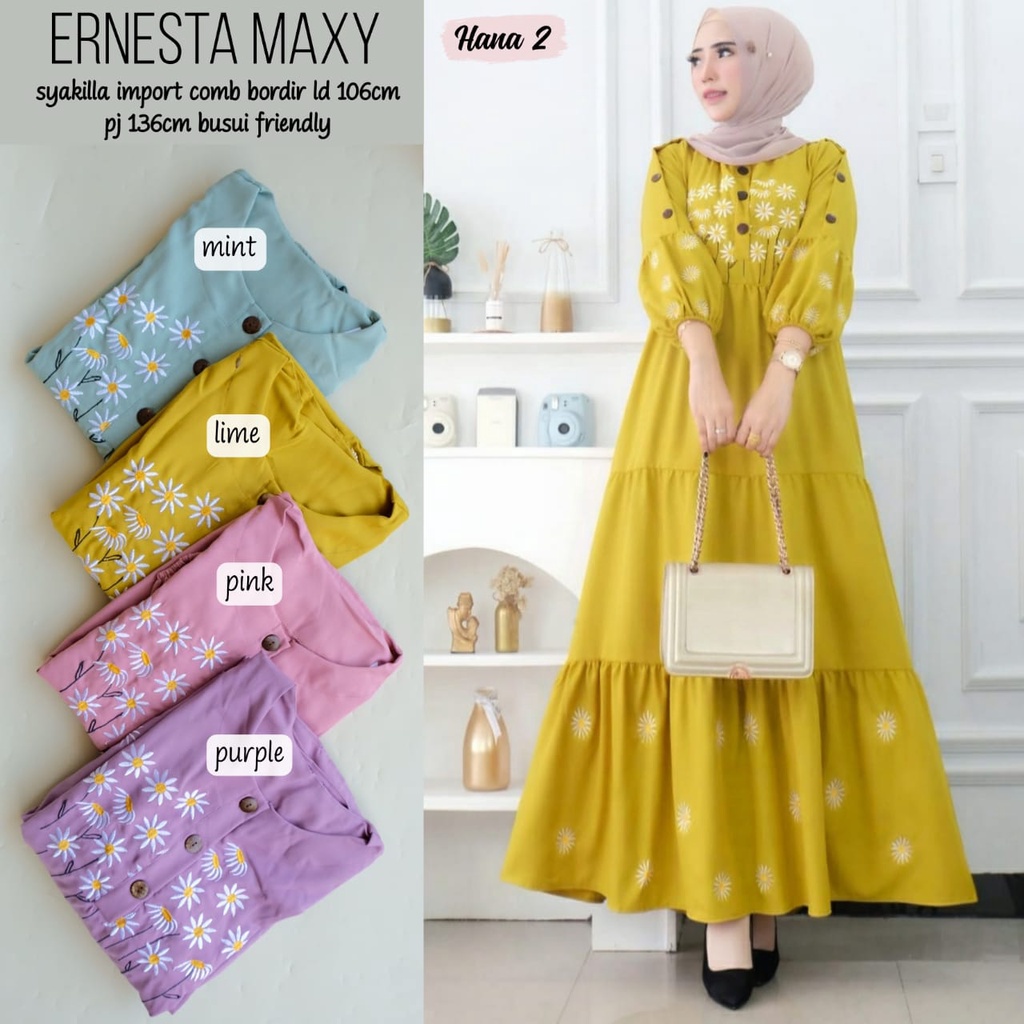 RESTOK ERNESTA MAXY DRESS GAMIS BORDIR ORI HANA