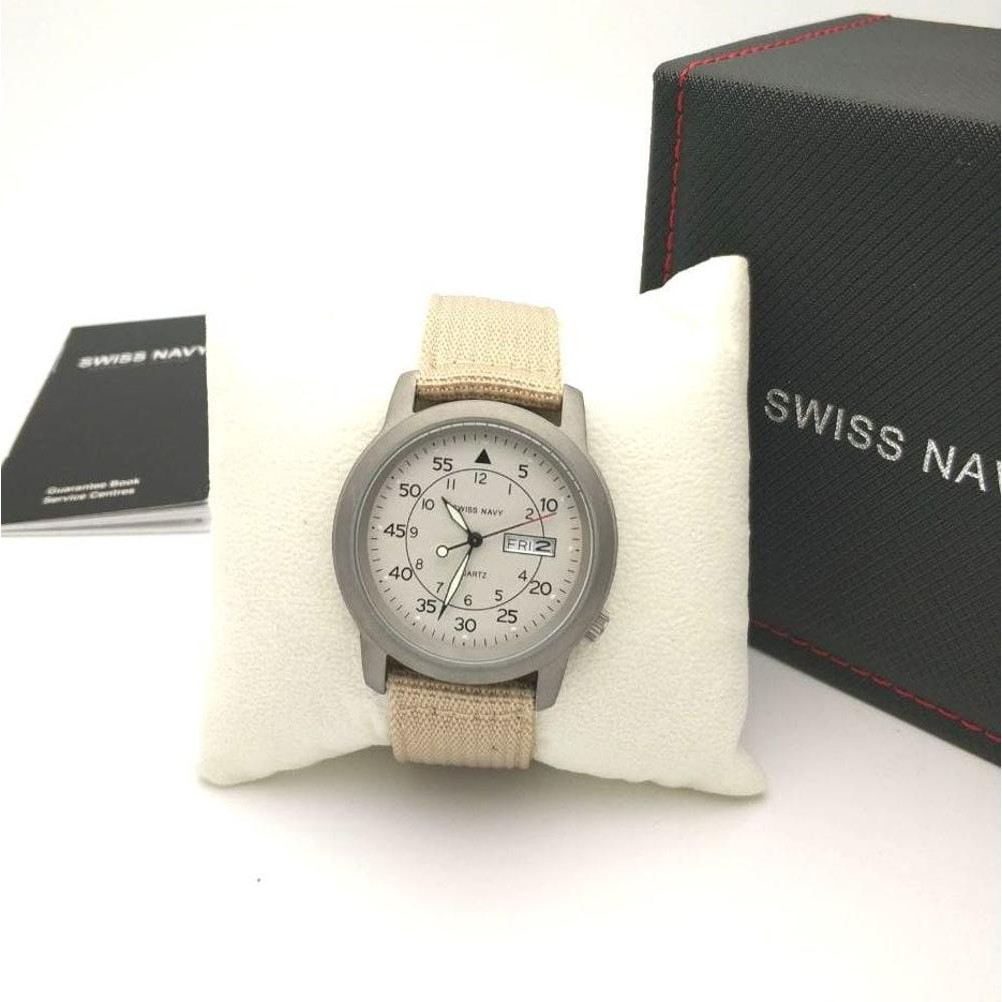 Swiss Nayy Analog Jam Tangan Pria Cokelat Canvas SN 8805M Original Murah