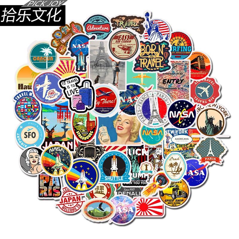 50pcs Retro Style Astronaut Motif Stickers For SnowboardCar carkulkaslaptop