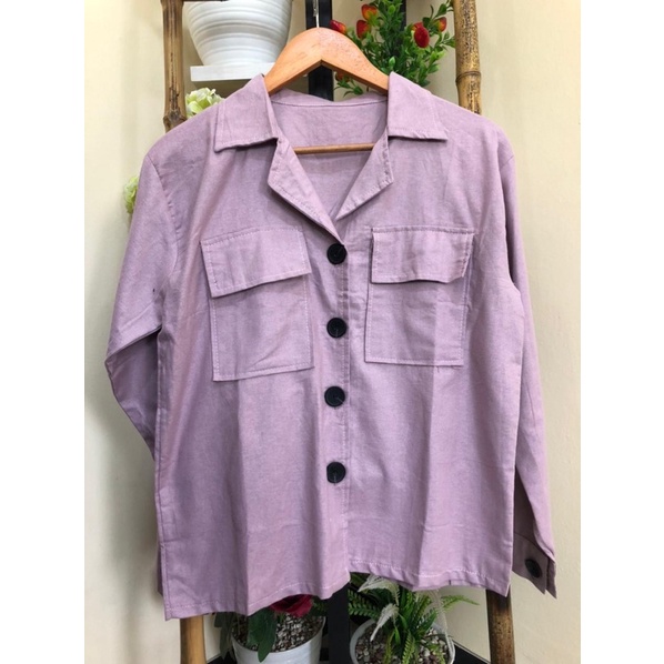 L-N LANORI KEMEJA LINEN KANCING BUTON PREMIUM WANITA - KEMEJA WANITA-LAVENDER