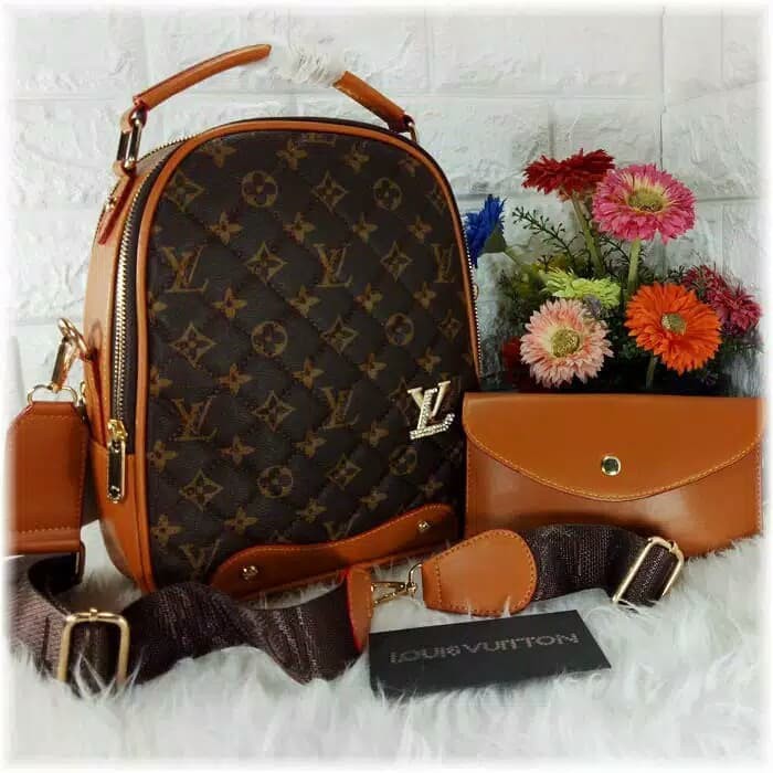 TAS BATAM IMPORT / TAS RANSEL WANITA / TAS RANSEL LV BORDIR FREE POUCH