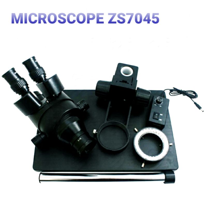 Mikroskop Microacope Trinocular Trinokuler ZS7045 Free Lensa 0.7x  Lampu 56 led Original