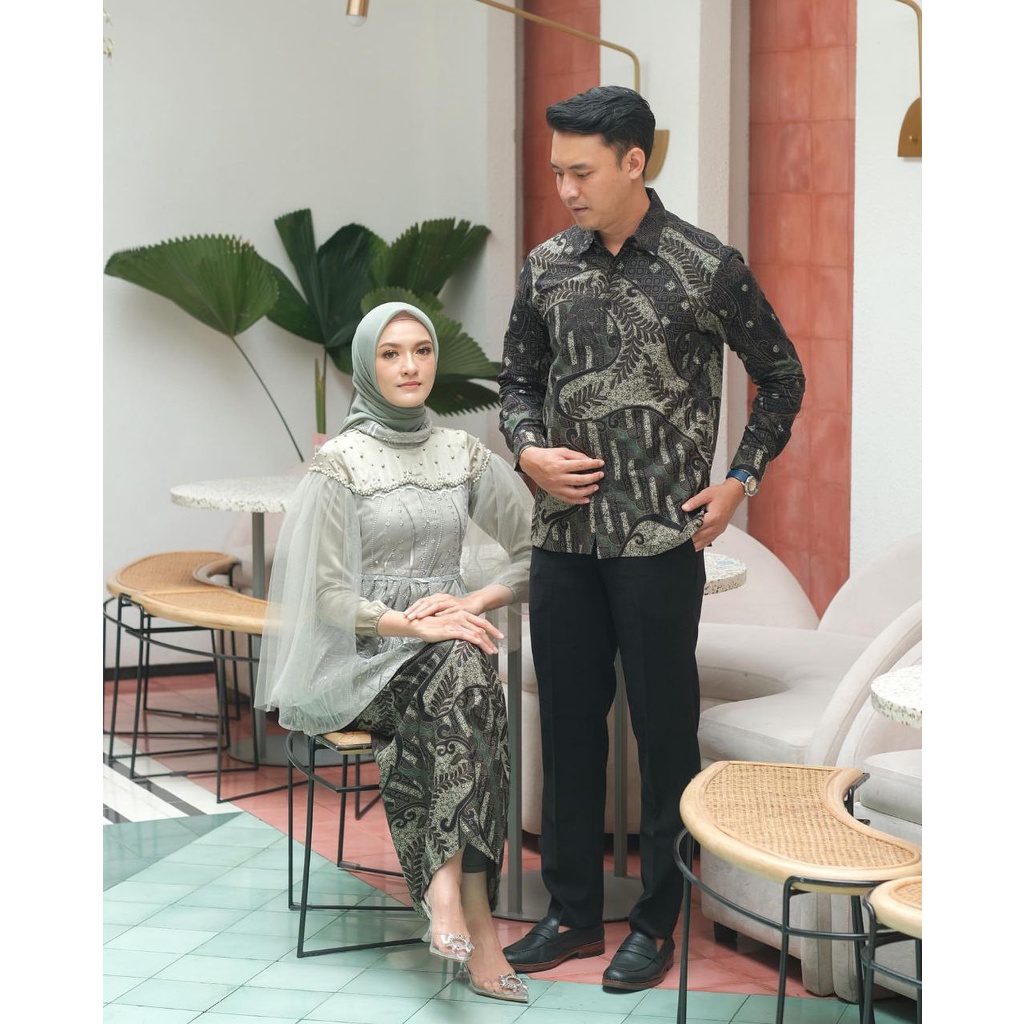 ( ORI ) Kebaya Batik Couple Vanilla sage BONUS HIJAB kebaya wisuda Kebaya Lamaran