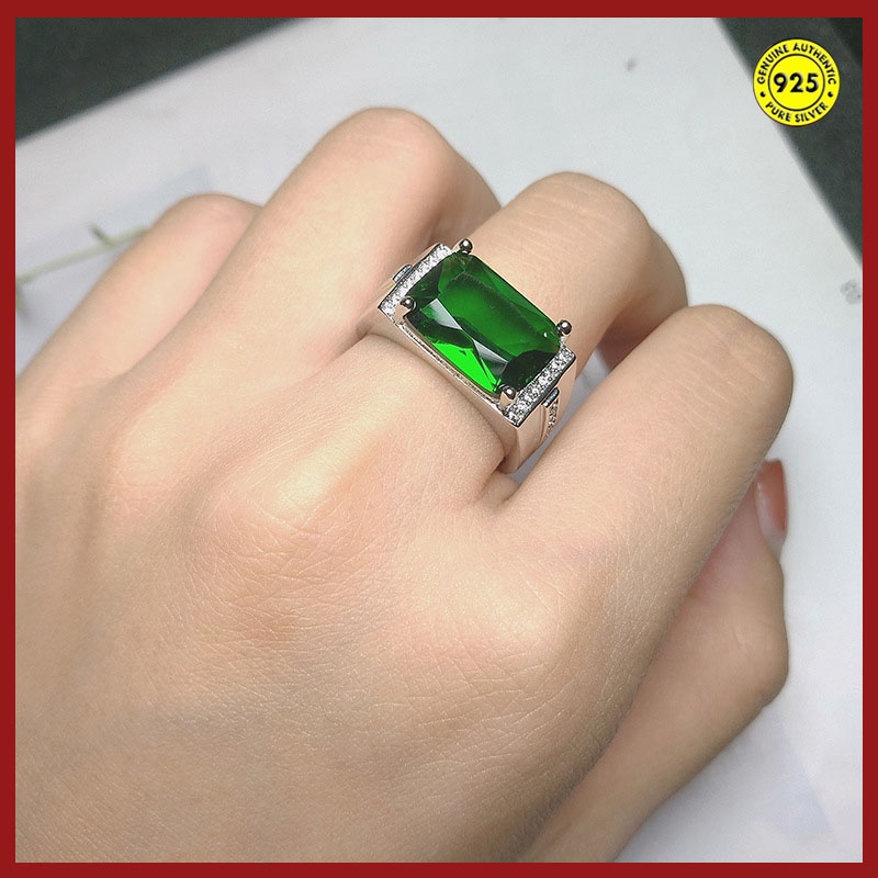 Cincin Kristal Zamrud Bahan S925 Silver Untuk Pasangan