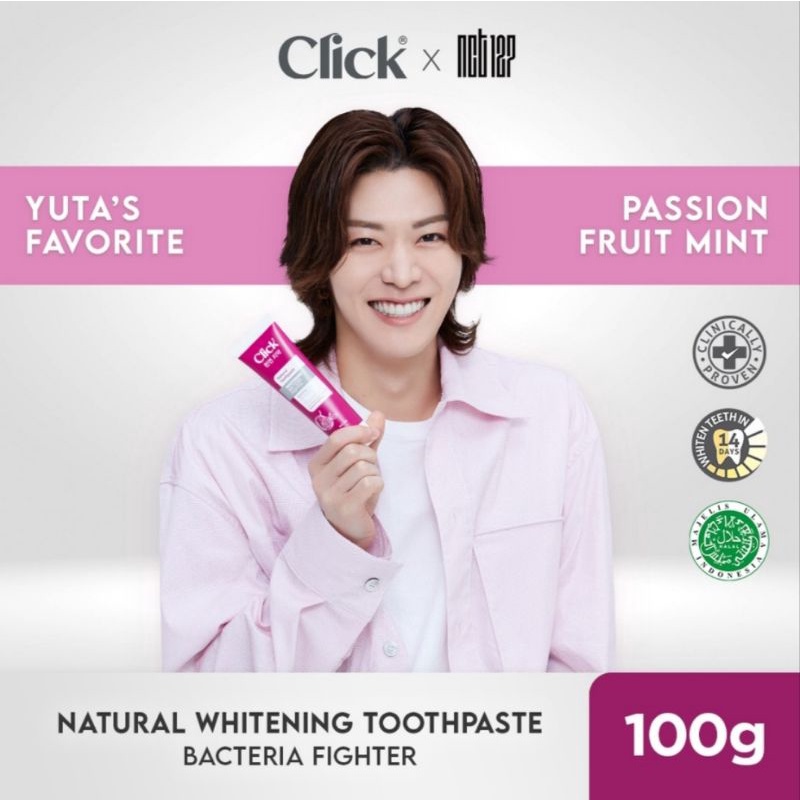 Click Natural Toothpaste Whitening Pasta Gigi Odol PASSION FRUIT MINT Bacteria Fighter