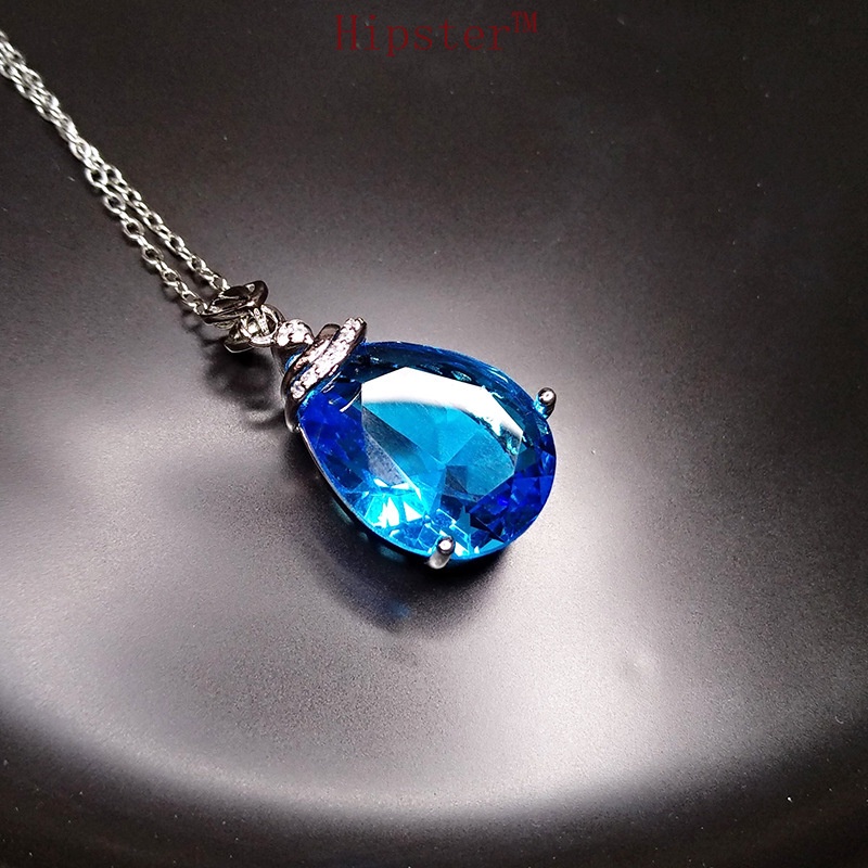 Hot Sale Classic Fashion Pear-Shaped Blue Tourmaline Pendant White Gold Necklace