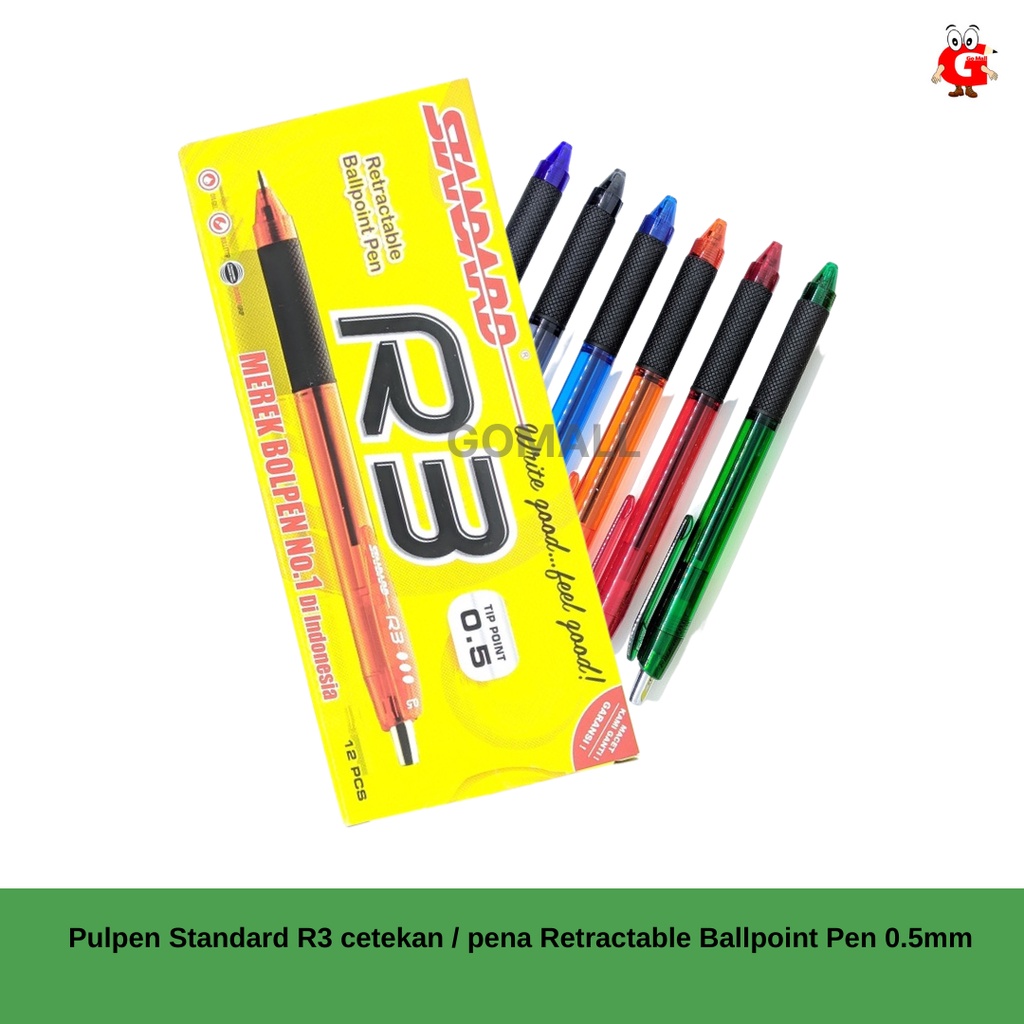 

Pulpen Standard R3 cetekan / pena Retractable Ballpoint Pen 0.5mm