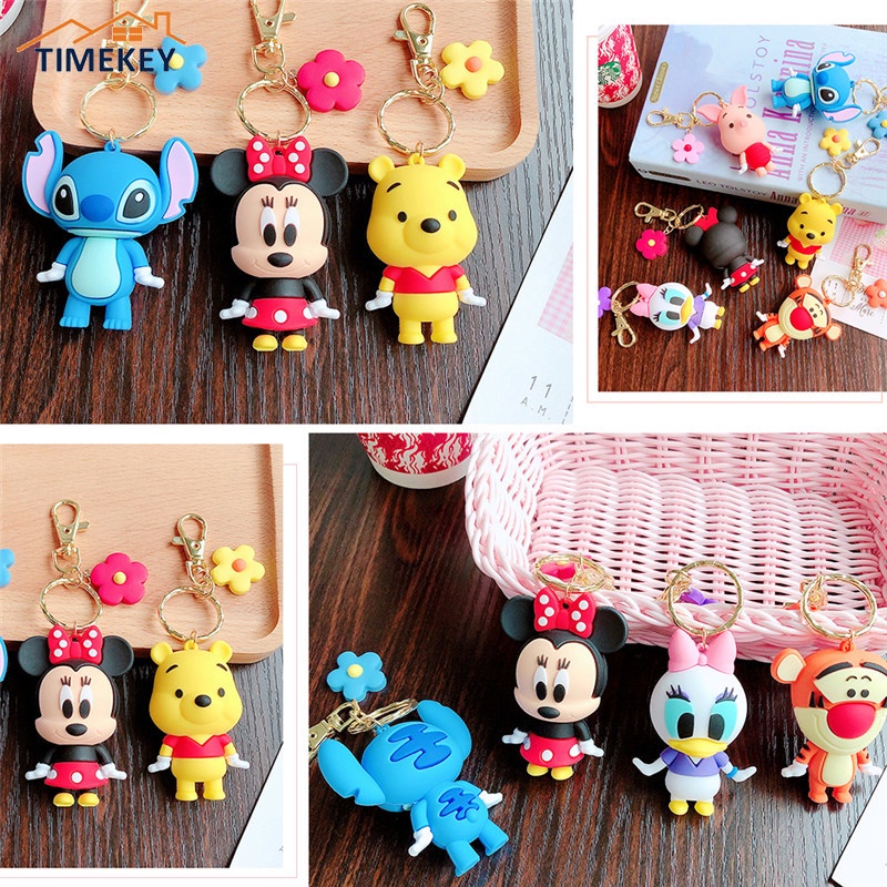 TK Fashion Creative Disney PVC Keychain Winnie the Pooh Stitch Mickey Donlald Duck Keychain Figure Doll Toys