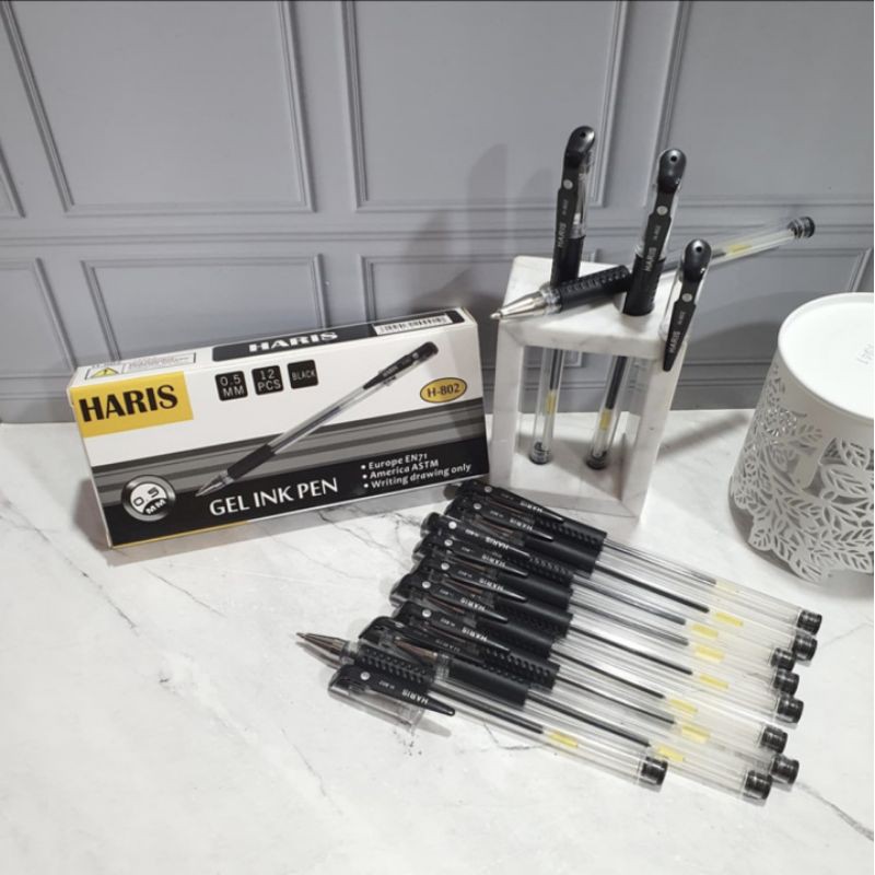 (12pc) pen gel murah/gel pen hitam/bolpen gel termurah/pen murah/pena/pulpen gel-HARIS tumpul