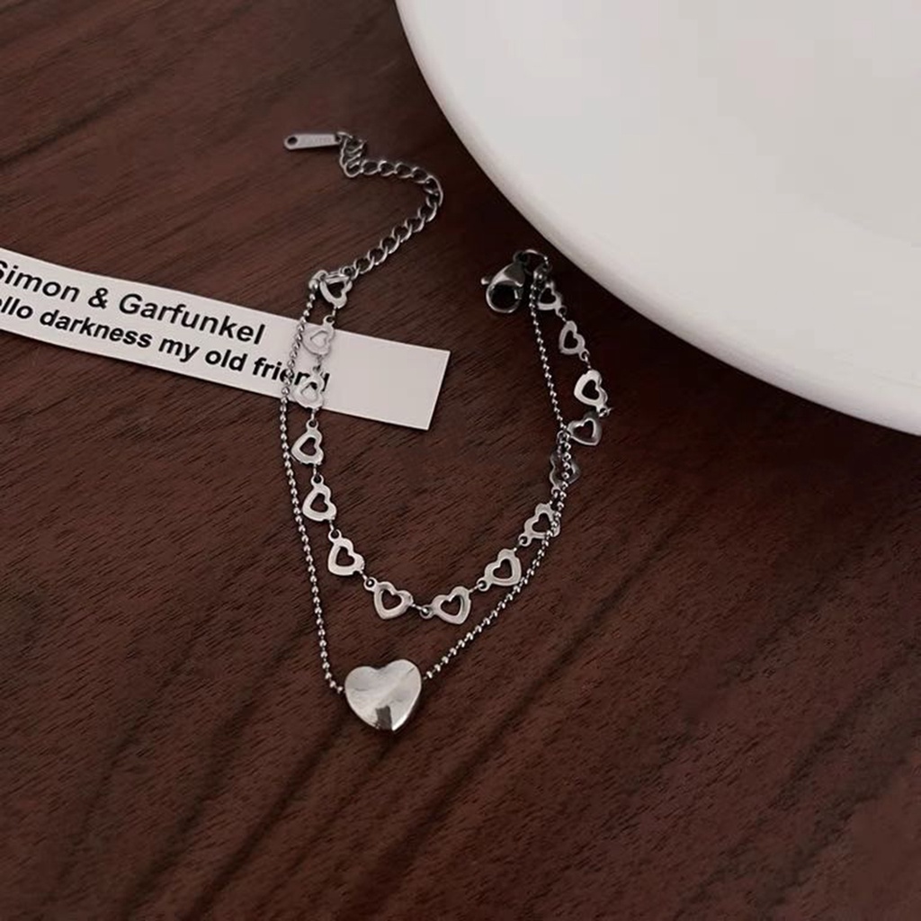 Ins Gelang Tangan Rantai Lapis Silver Aksen Hati Hollow Untuk Wanita