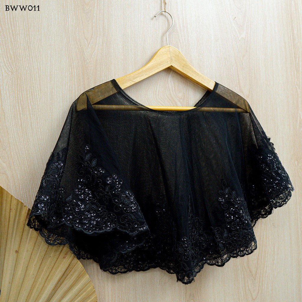 [PRODUK TERPERCAYA] BOLERO PESTA LACE CARDIGAN PENGANTIN BROKAT KOREA HITAM BWW011