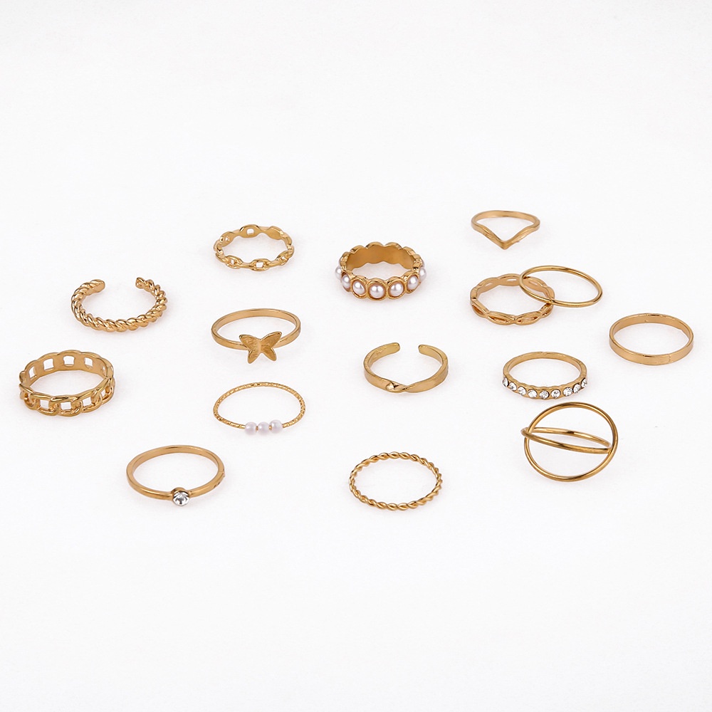 【COD Tangding】15pcs / Set Cincin Jari Telunjuk Desain Kupu-Kupu Mutiara Berlian Gaya Eropa Amerika