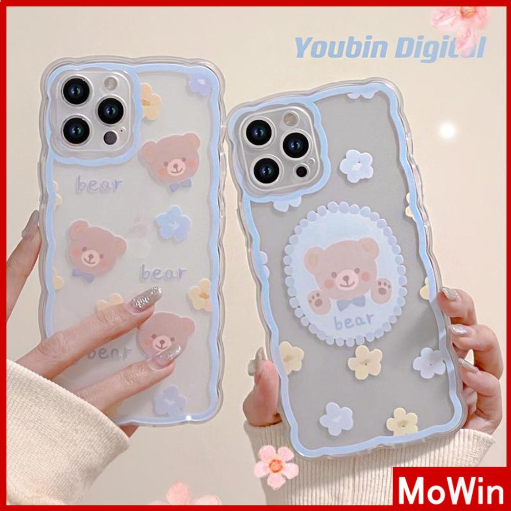 iPhone Case Silicone Soft Case Clear Case Wave Non-Slip Shockproof Camera Full Coverage Protection Flower Bear Cute For iPhone 13 Pro Max iPhone 12 Pro Max iPhone 11 iPhone 7 Plus