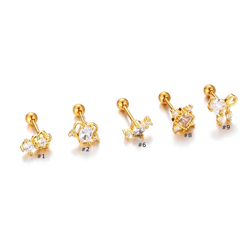 1pc Anting Tindik Tulang Rawan Telinga Bentuk Hati Ganda Bahan Stainless Steel 20Gauge Dengan Zircon