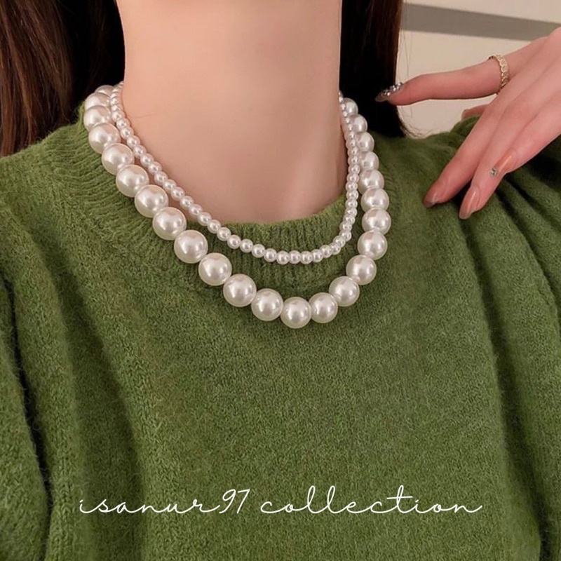 Pearl Necklace Double Big | Kalung Mutiara Pearl Necklace Kalung Korean Fashion