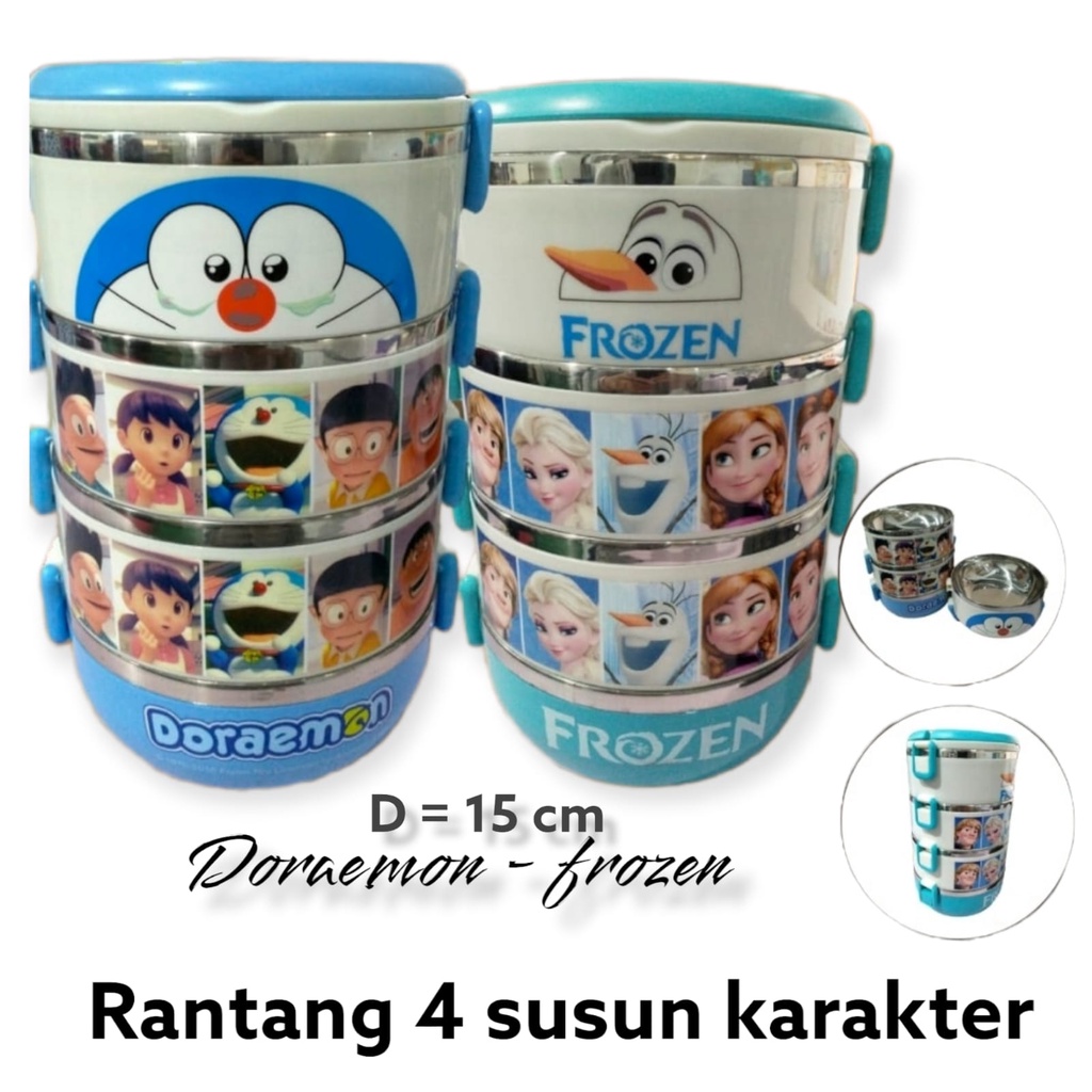 RANTANG 4 SUSUN KARAKTER PREMIUM STAINLESS STELL D15CM DORAEMON FROZEN