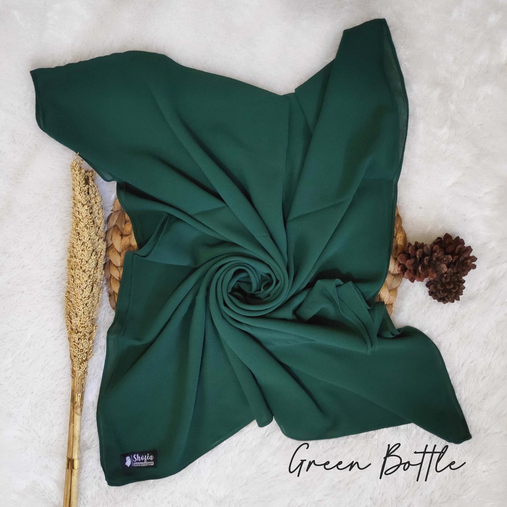 [200x75] HIJAB PASHMINA JAHIT TEPI CERUTY BABY DOLL, PASHMINA CERUTI, JILBAB PASHMINA, PASMINA-Green Bottle