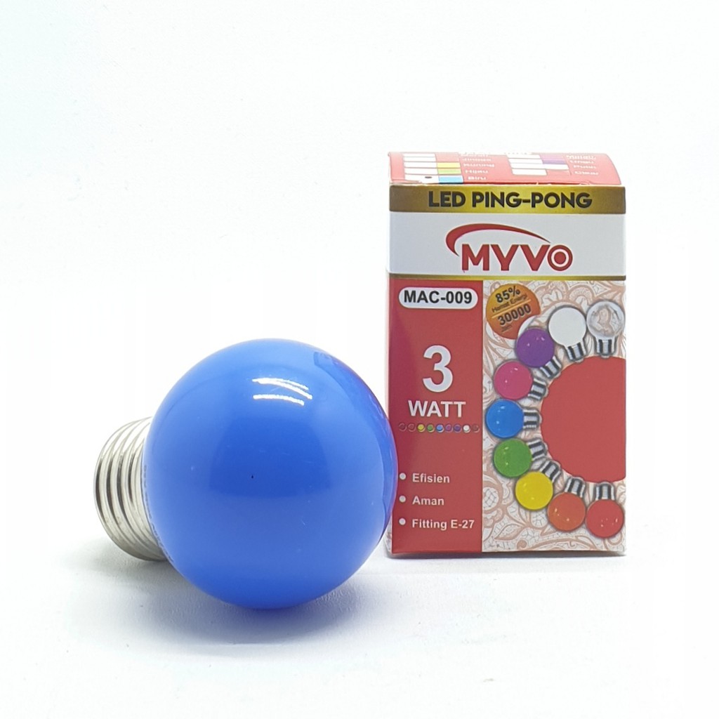 Myvo Biru Lampu Led Ping Pong 3W E27 Warna Biru / Lampu Dekorasi