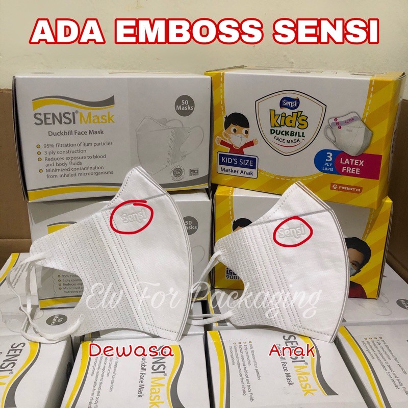 Masker Sensi Duckbill 1 Box isi 50pcs | Sensi Duckbill Anak 1 Kotak Isi 40pcs Sensi | Duckbil Repack