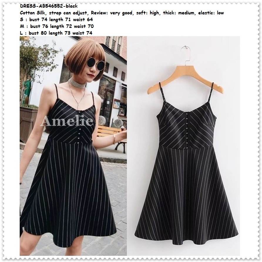 Mini Dress Pendek Garis Stripe Pakaian Wanita Korea Import AB546552 Black Hitam