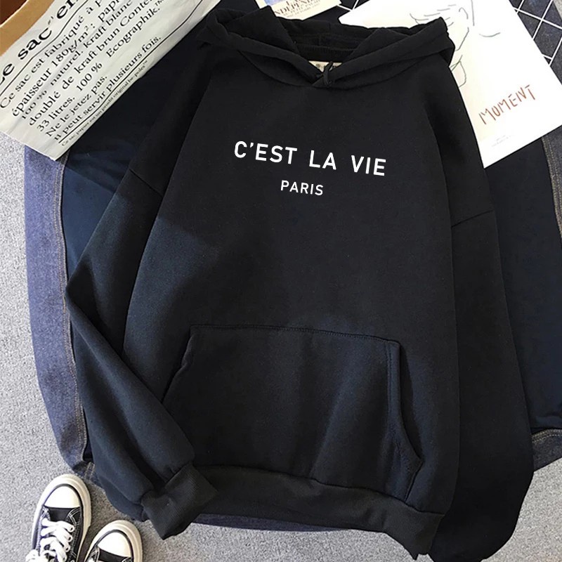 Parisdivarious Sweater Hoodie Jemper Cest  La Vie Bahan Fleece Size S - XXL (Pria &amp; Wanita)