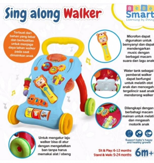 BEBE SMART SING ALONG WALKER + MICROPHONE 6M+ SNI Red / Blue / White / Pink - Activity