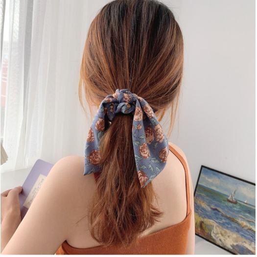 AC066 Ikat Rambut Kain Model Pita Korea Karet Rambut Mutiara dan Polos