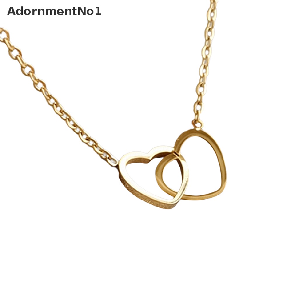 (AdornmentNo1) Kalung Rantai Dengan Liontin Hati Ganda Bahan Stainless Steel Untuk Wanita