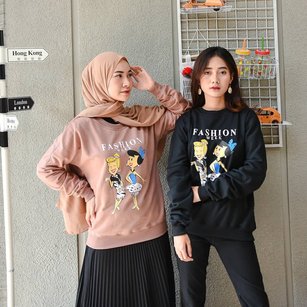 SWEATER REMAJA WANITA KOREA CASUAL FLINSTONE WIFE SWEATER ALL SIZE TRENDING STYLISH KECE MURAH