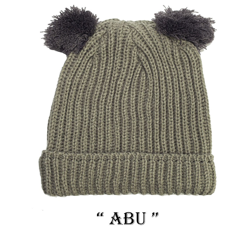 Kupluk Pompom Anak Bayi Cewek Cowok Polos / Bordir Nama Suka Suka-Abu