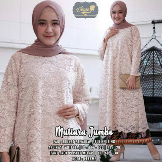 Stelan baju wanita.  Stelan kebaya broklat. Stelan long tunik mutiara LD 120