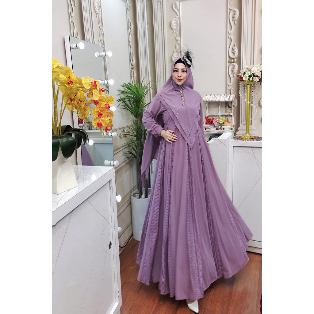 Zahira1808 Aqila Premium Bahan Ceruty Baby Doll Brukat Malika Lapis Tile Gamis Best Seller Ori  By M