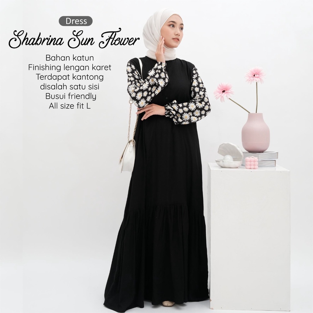 Gamis Tsafara Shabrina Sun Flower - Gamis Terbaru Dengan Motif Bunga dan Dibuat Dengan Bahan Katun R