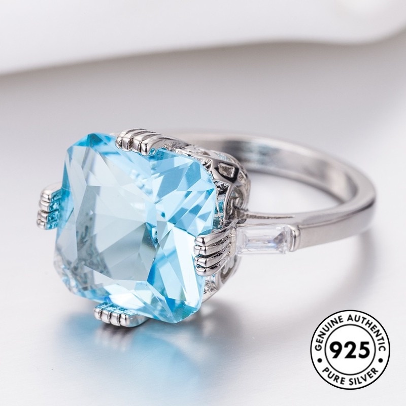 Cincin Sterling Silver 925 Dengan Topaz Biru Navy Untuk Wanita