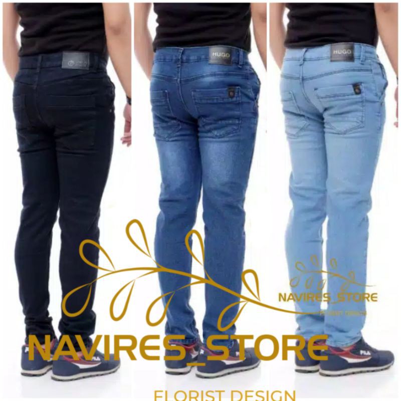 Celana jeans pria panjang slim fit skiny hitam pensil reguler jumbo