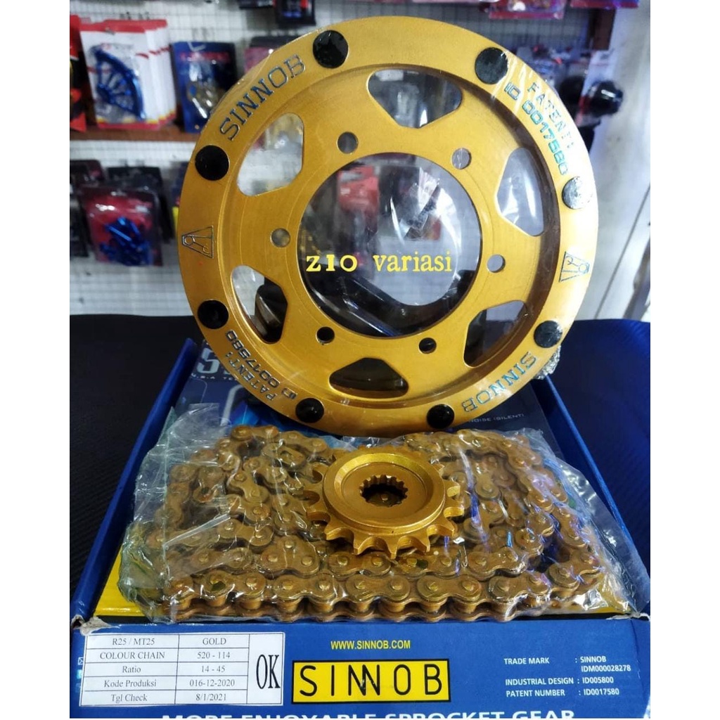 Sinnob Sprocket Gear Paket Depan Belakang Rantai R25 MT25 Gold Red Blue Black