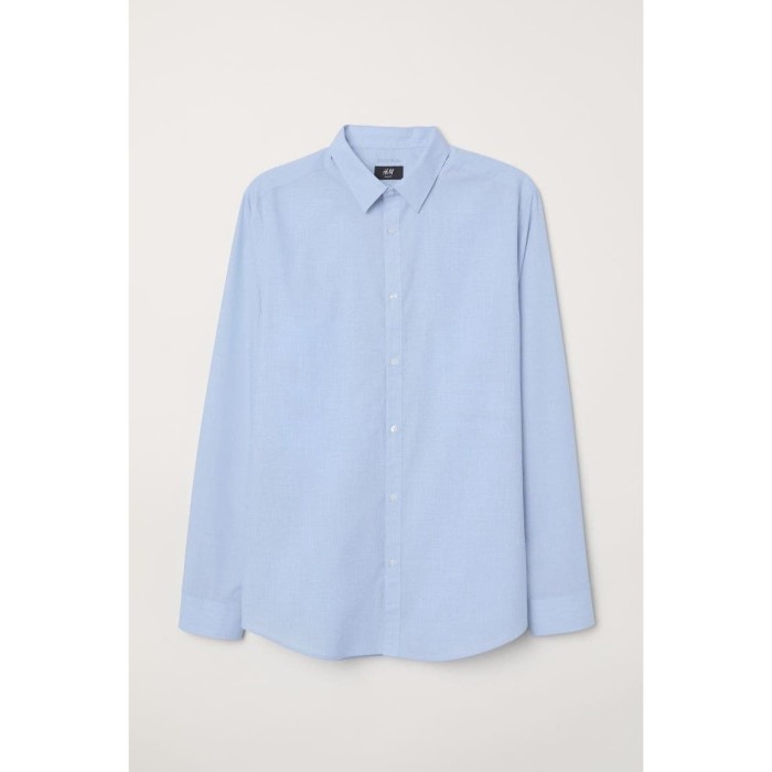 Kemeja pria H&M Slim Fit Easy-iron Original - Kemeja BLUE HnM Pria Branded - S terlaris hitam terbar