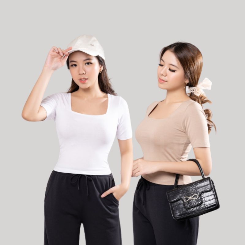 W&amp;D Baju Atasan Wanita Basic Kaos T-shirt Crop Top Murah