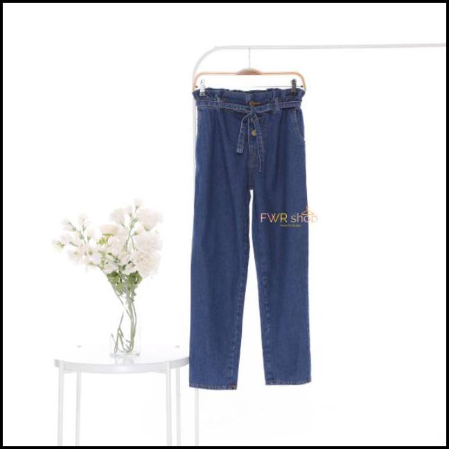  Celana  Boyfriend  Jeans Drawstring Pinggang  Karet  Shopee 