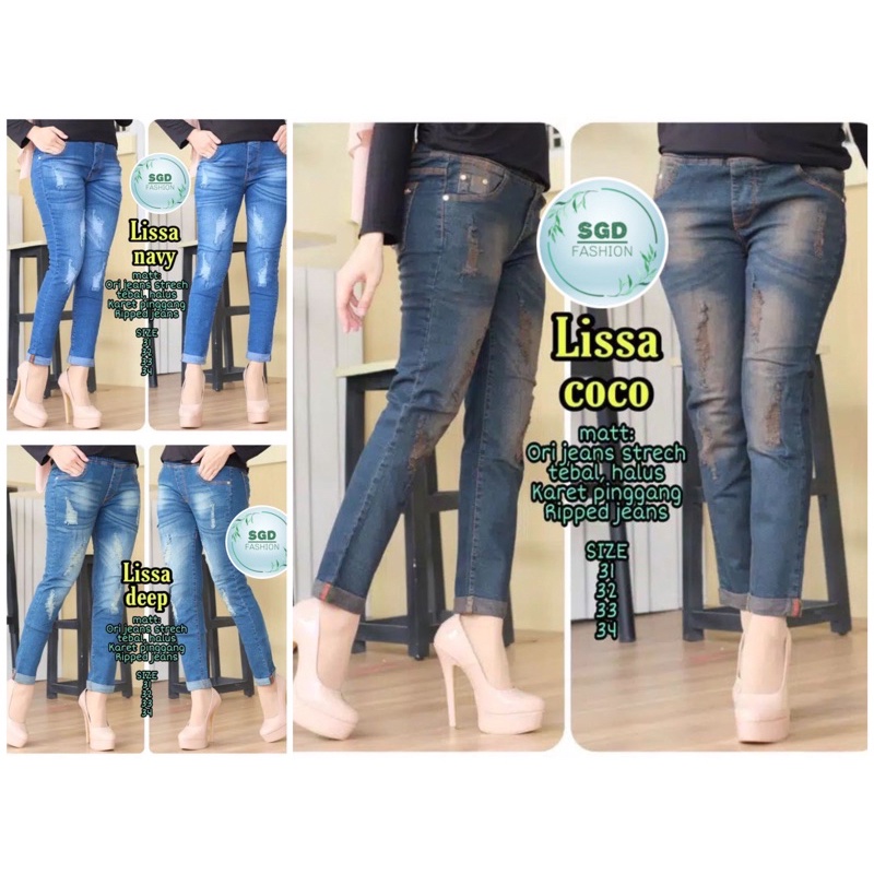 LISSA JEANS||TANTRI JEANS||ECHA JEANS||JEANS SOBEK TIDAK TEMBUS BAHAN MELAR LIST LIPAT BAWAH PINGGANB FULLKARET