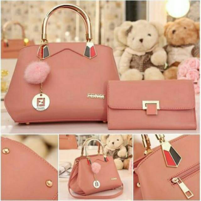 tas fendi 2in1 dompet pompom