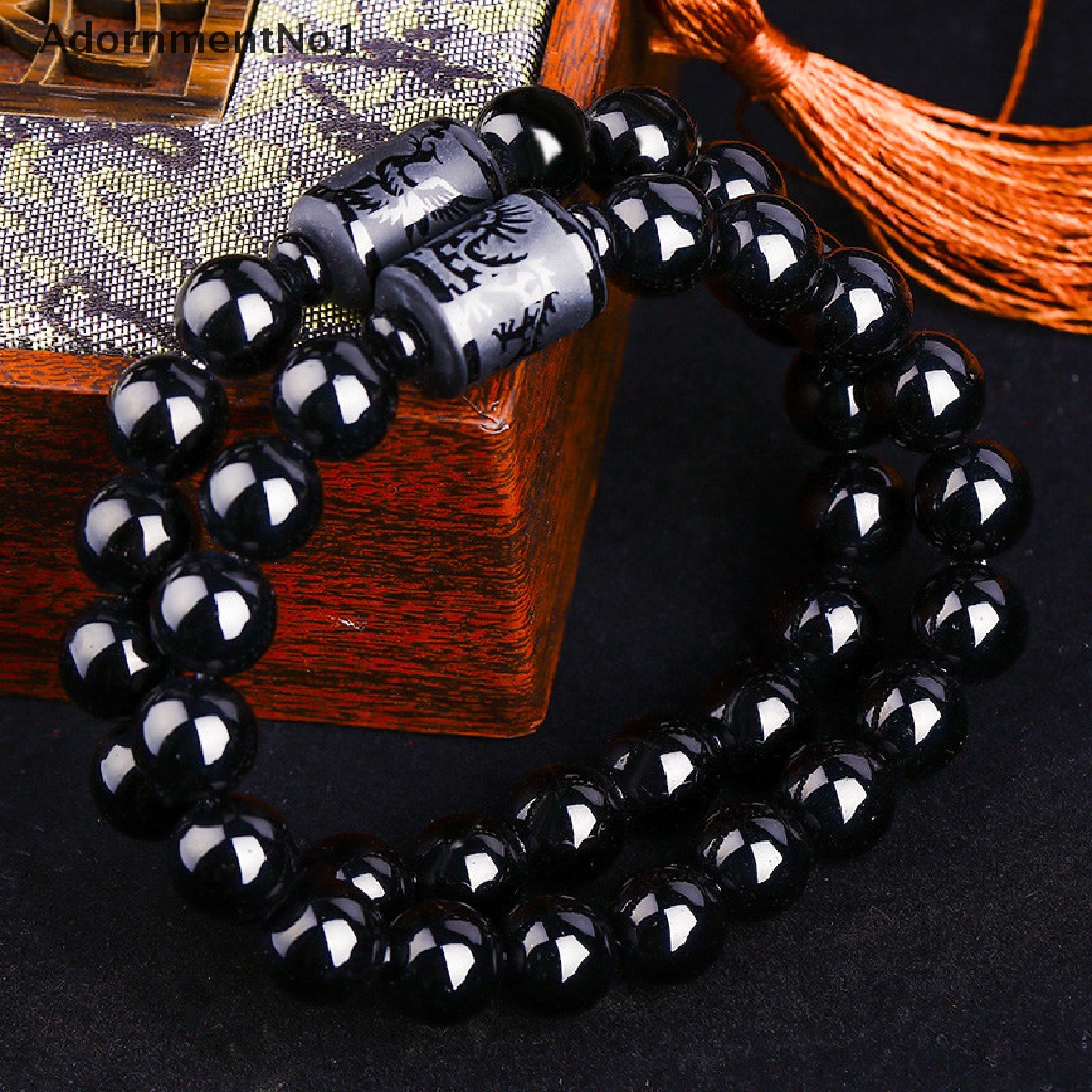 [AdornmentNo1] Black Obsidian Dragon Phoenix Beads Couples Lovers Bangle Bracelet Jewelry Gifts [new]