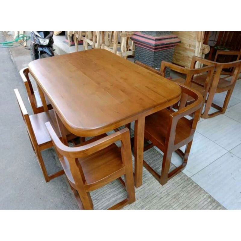 Jual Meja Makan Set Kayu Jati Enam Kursi Minimalis Lipat Ringkas Hemat Ruang Interior Rumah